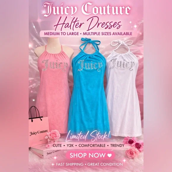 Juicy Couture Rhinestone Logo Halter Terry Mini Dress - Pink - Picture 2 of 4
